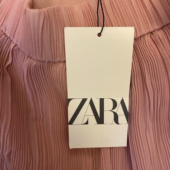 Zara Women's Palazzo Wide Leg Pants Pink Pull On Micro Pleated Size XS - NWT $59 - Picture 12 of 15